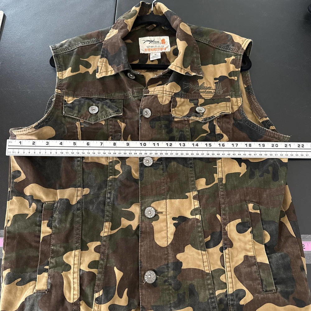 Miskeen Vest Camouflage Sleeveless Collared Multi Pockets Button Down Green M - Picture 6 of 6